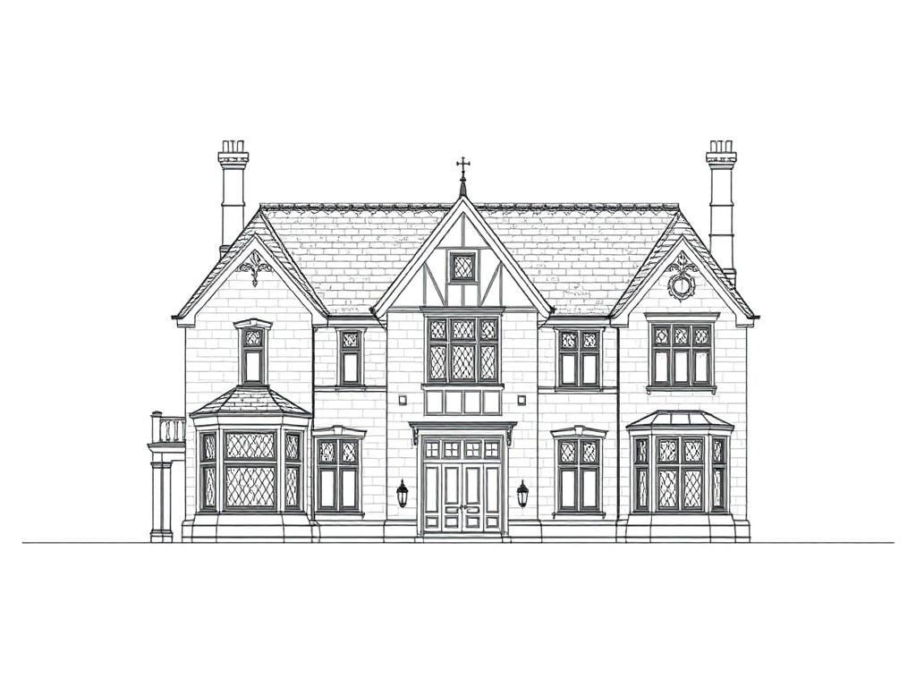 Original elevation drawing for Stone Tudor Manor